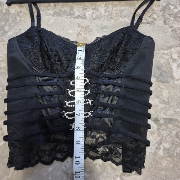 Y2K retro 2000s 2010s coquette college Black Lace Corset Top with Strappy Back - Picture 10 of 10